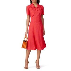 TARA JARMON Rozenn Neon Pink Heart Printed Button Collared Midi Dress Size 38